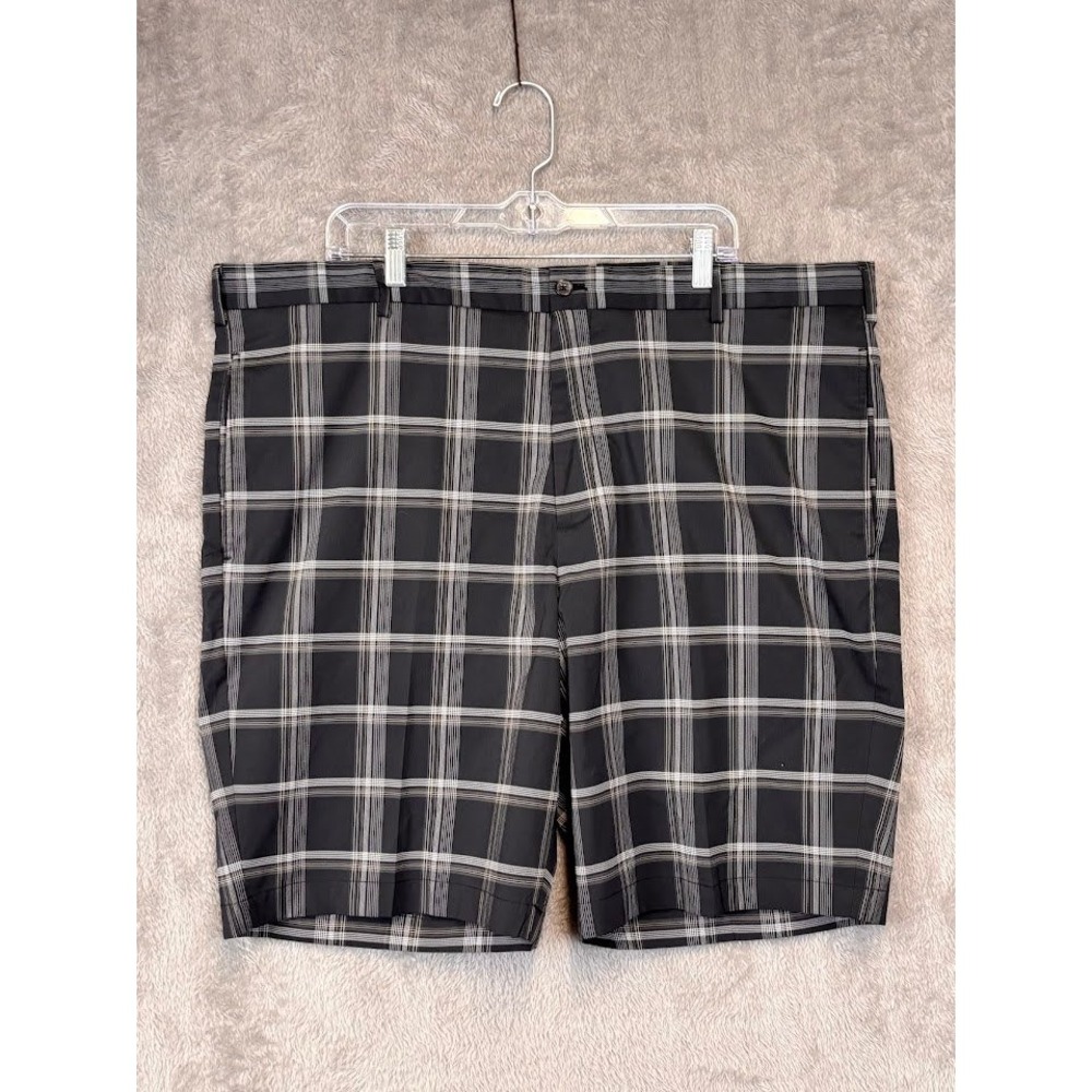 Greg Norman‎ Mens Black White Plaid Golf Shorts Size 42 Stretch Shark Logo